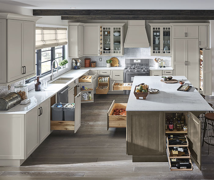 Grey shaker kitchen — full pull-out storage system