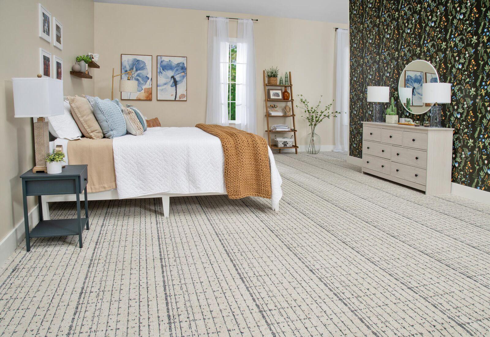 Pet Premier carpet — patterned bedroom installation