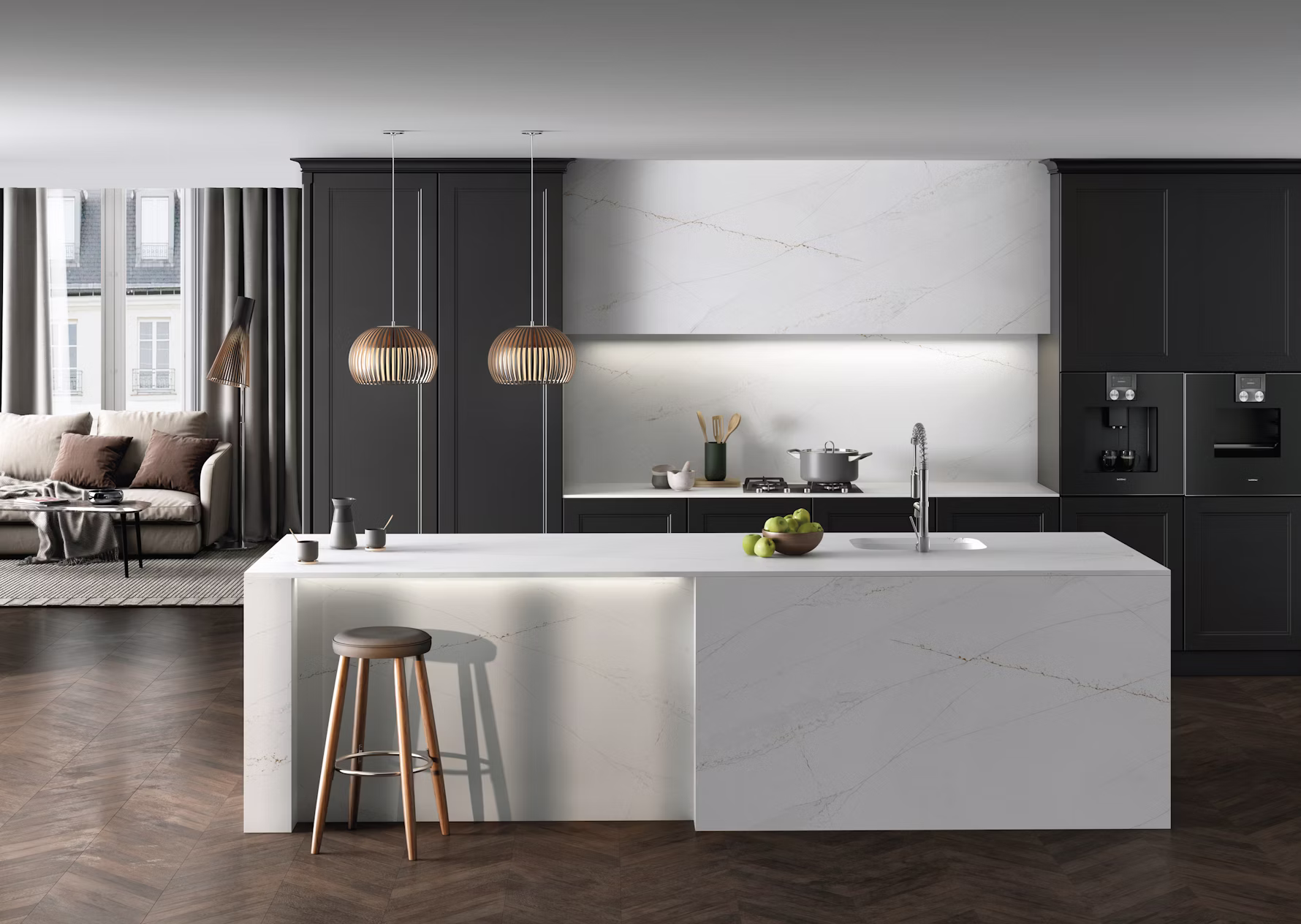 Silestone Ethereal Glow — luminous white quartz kitchen