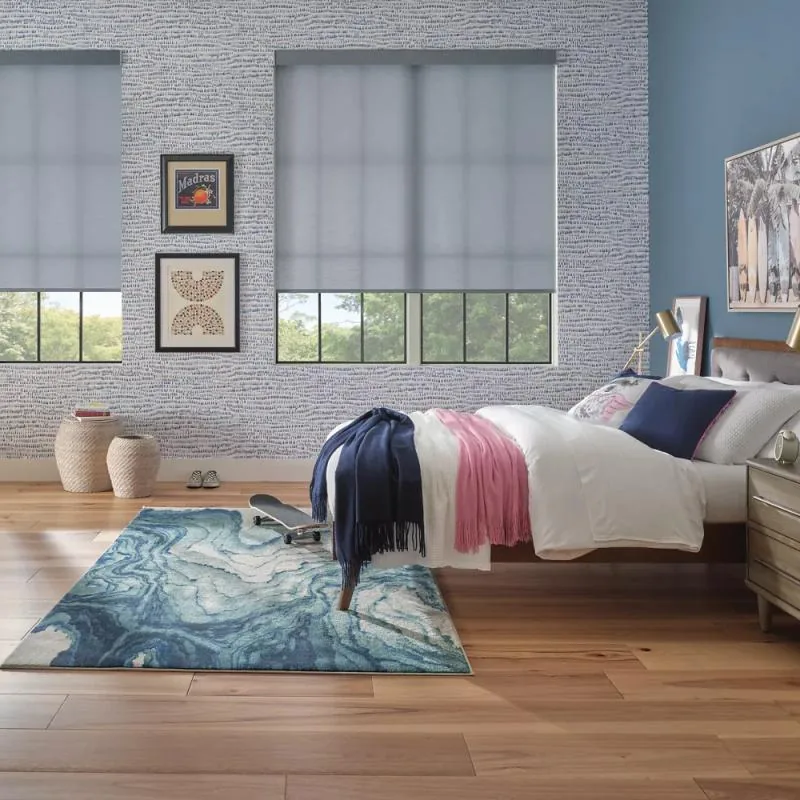 Designer Roller Shades in Urban Loft in Steel Blue