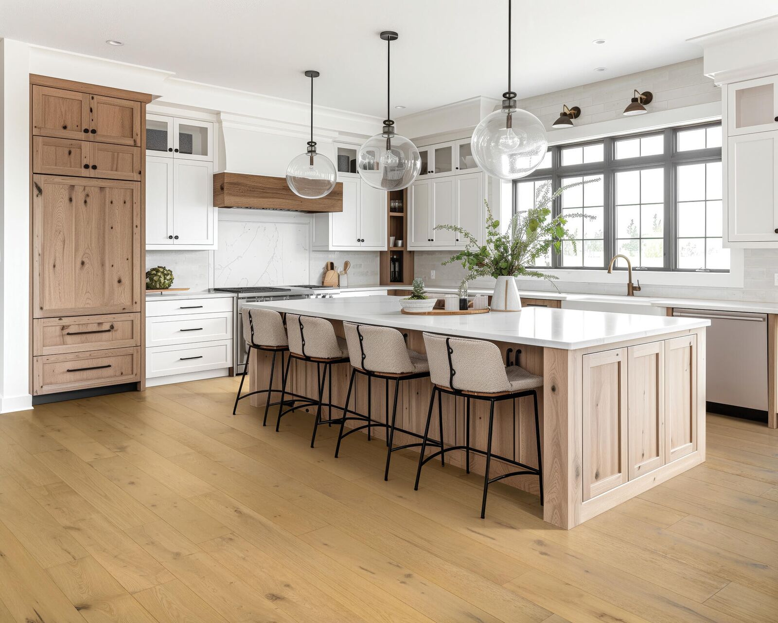 Hardwood — natural oak in modern white kitchen