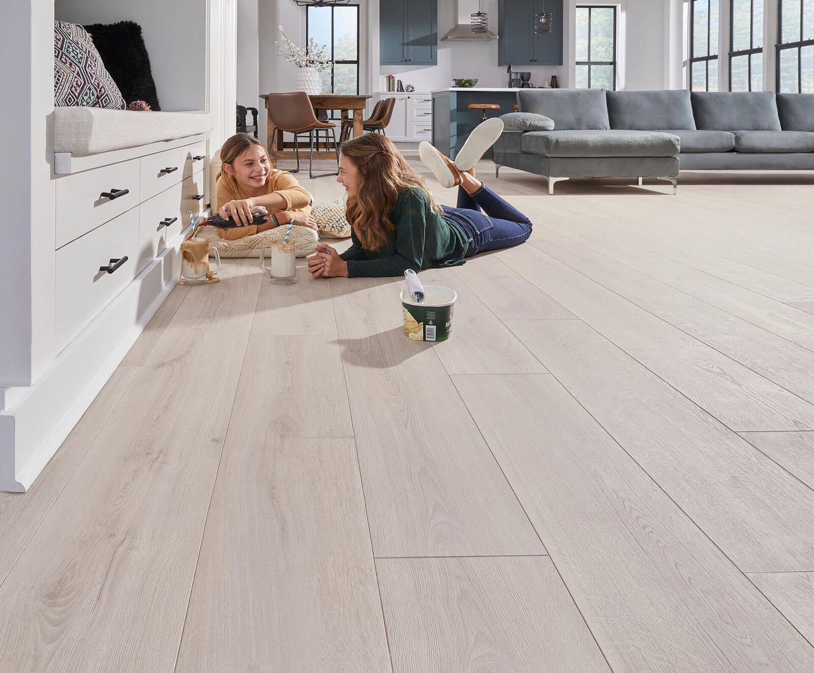 RevWood® — light oak laminate in open-plan family room