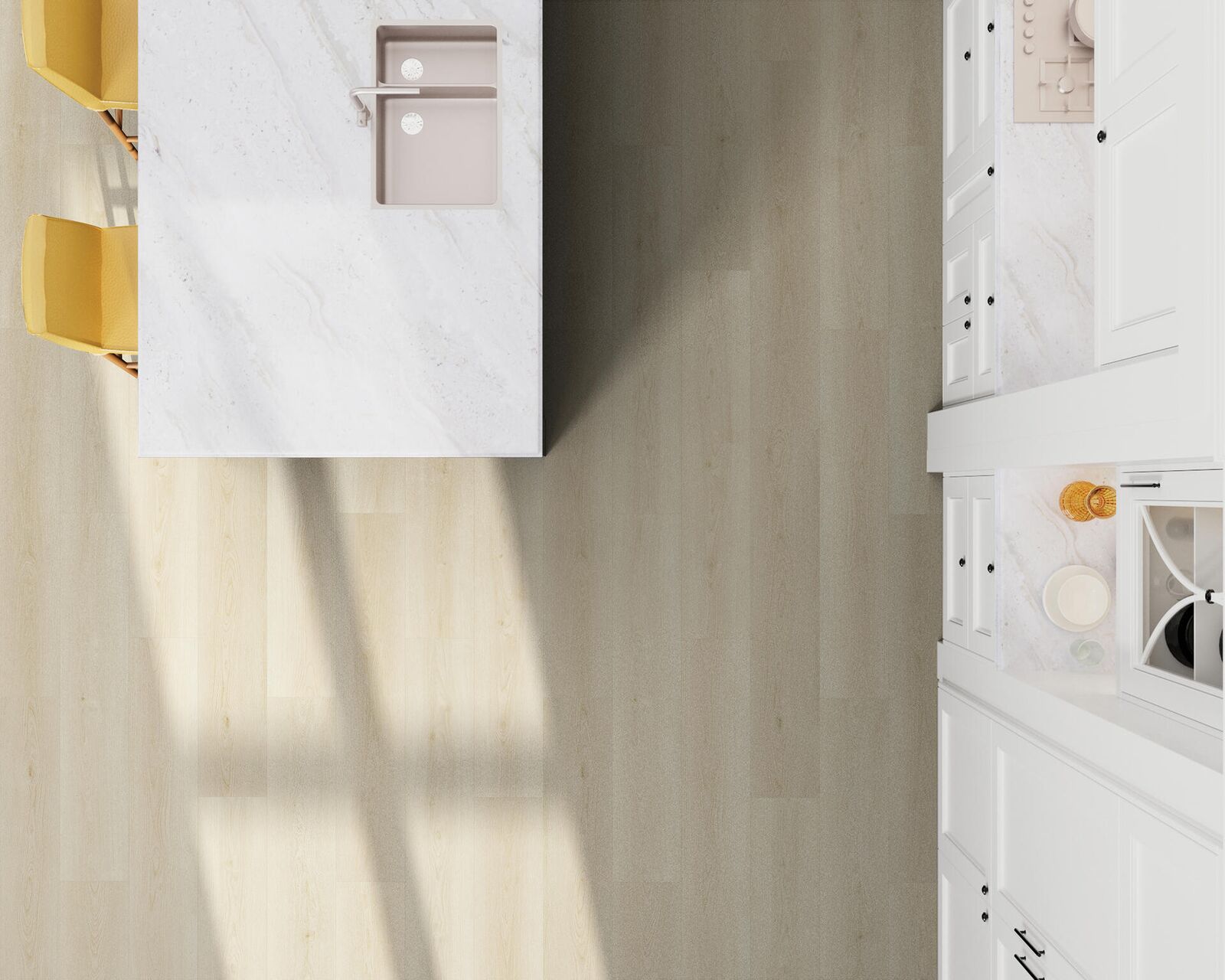 LVT — overhead view of kitchen installation