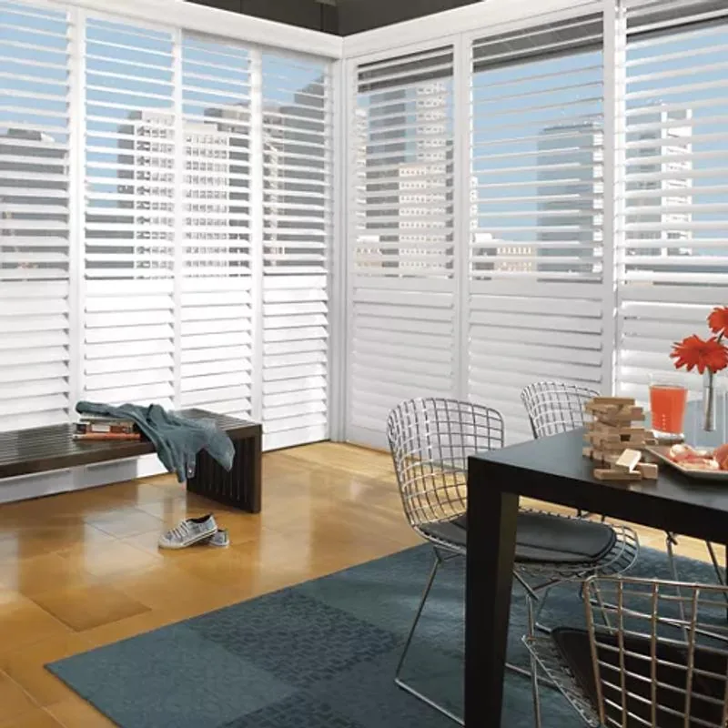 NewStyle Hybrid Shutters, True White Living Room