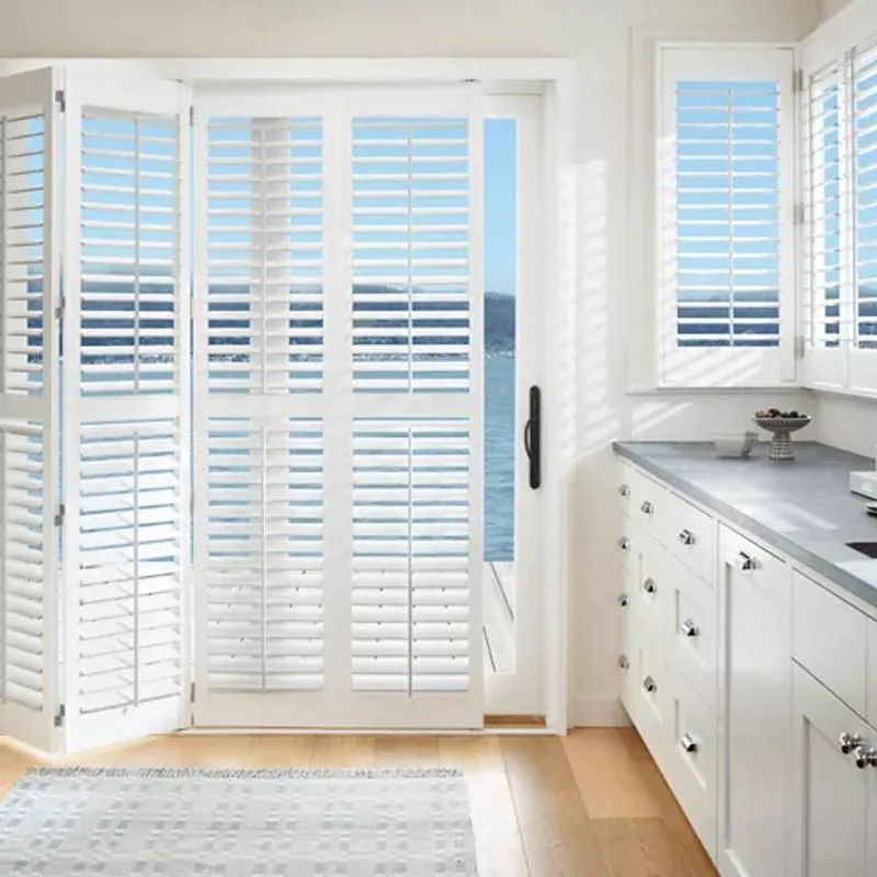 Palm Beach Polysatin Shutters, White Silk Kitchen