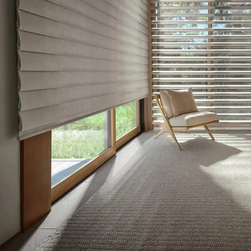 Pirouette shades in ClearView Charmeuse in Ash