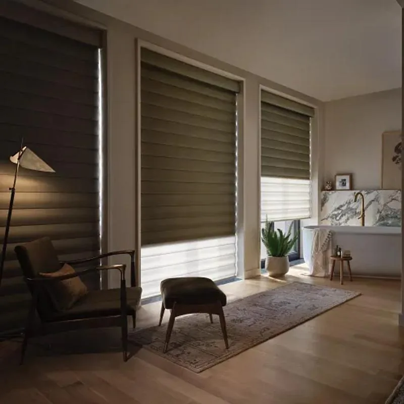 Pirouette shades in A Deux ClearView Batiste Bamboo in Pesto