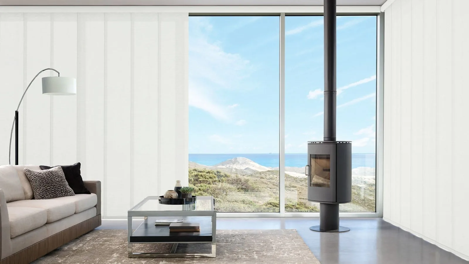 Hunter Douglas Skyline Gliding Window Panels in Abilene Perla Bianca