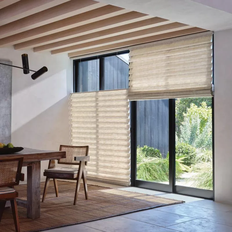 Vignette shades in Stacking Roman Shades
